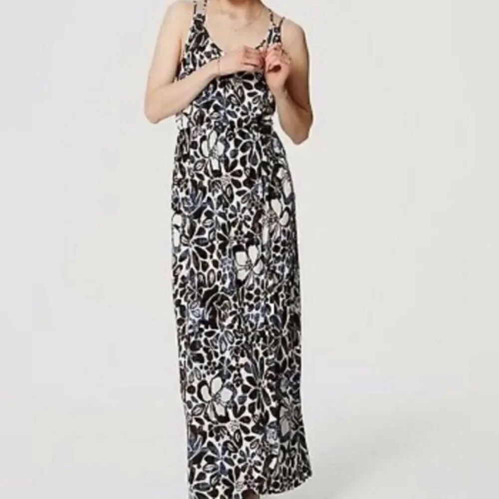 LOFT sun washed floral maxi split front wrap dress spaghetti straps-dbl cross